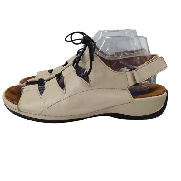 Wolky Kite Ghillie Lace Up Comfort Sandals Size 39 US 8 Beige Leather Adjustable - Picture 4 of 14